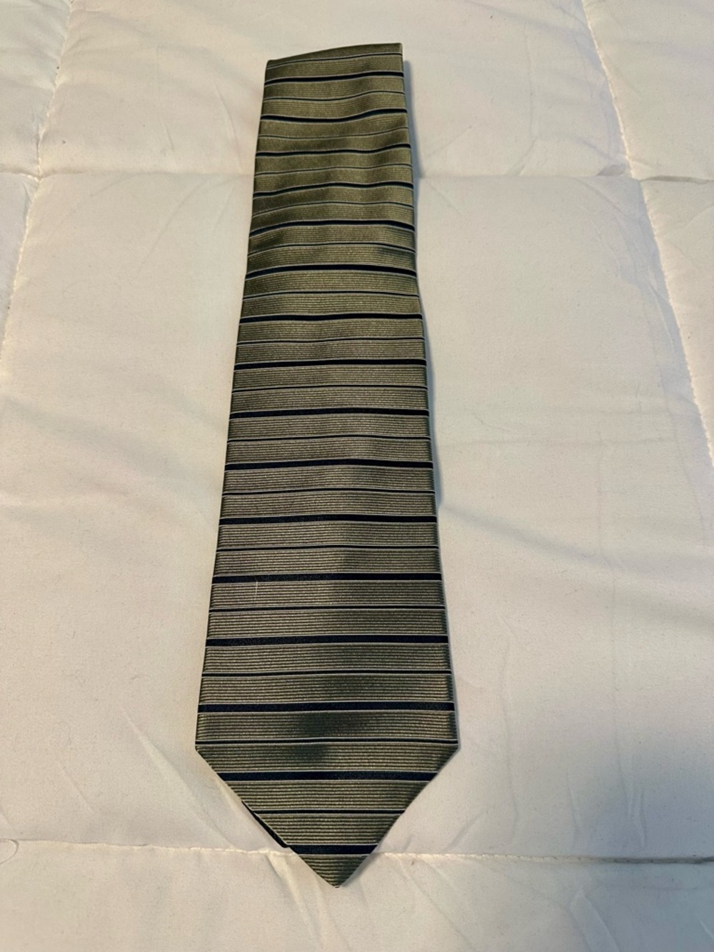 Tommy Hilfiger Olive Green and Black Striped Tie
